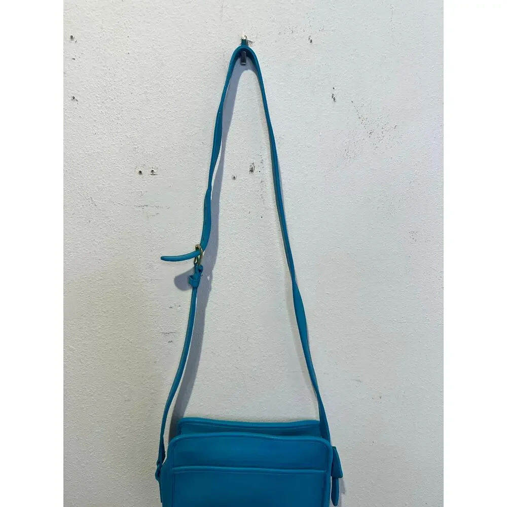 Vintage COACH Upcycled Teal Blue Square Style Crossbody Zipper Closure 90s Bag